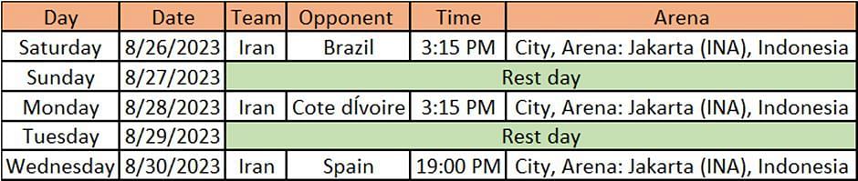 Iran Fixtures for FIBA World Cup 2023