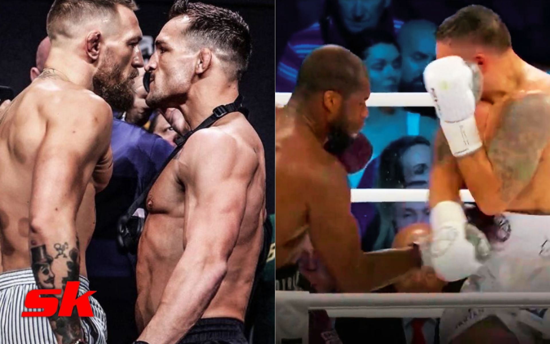 Conor McGregor vs. Michael Chandler (left - via @mikechandlermma), Daniel Dubois vs. Oleksandr Usyk (right - via @narrative_hole)