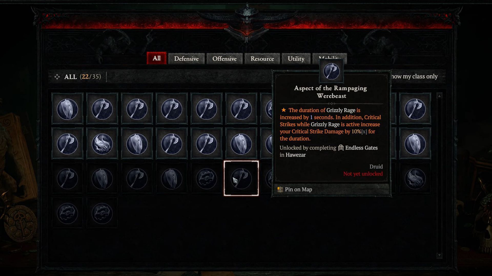 The Aspect of the Rampaging Werebeast in Diablo 4 (Image via Blizzard Entertainment)