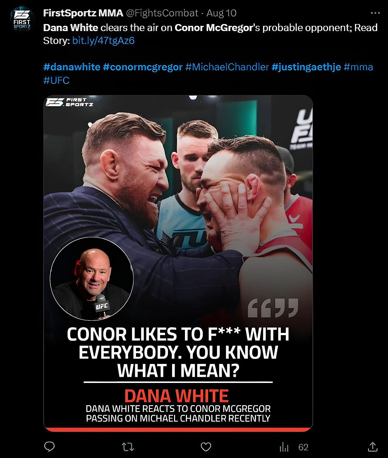 Screenshot of Dana White addressing rumors about Conor McGregor&#039;s next opponent