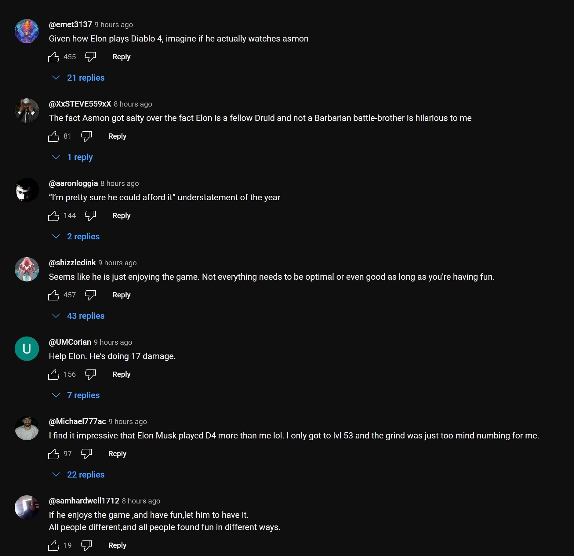 Fans talking about Elon Musk playing Diablo 4 (Image via Asmongold Clips)