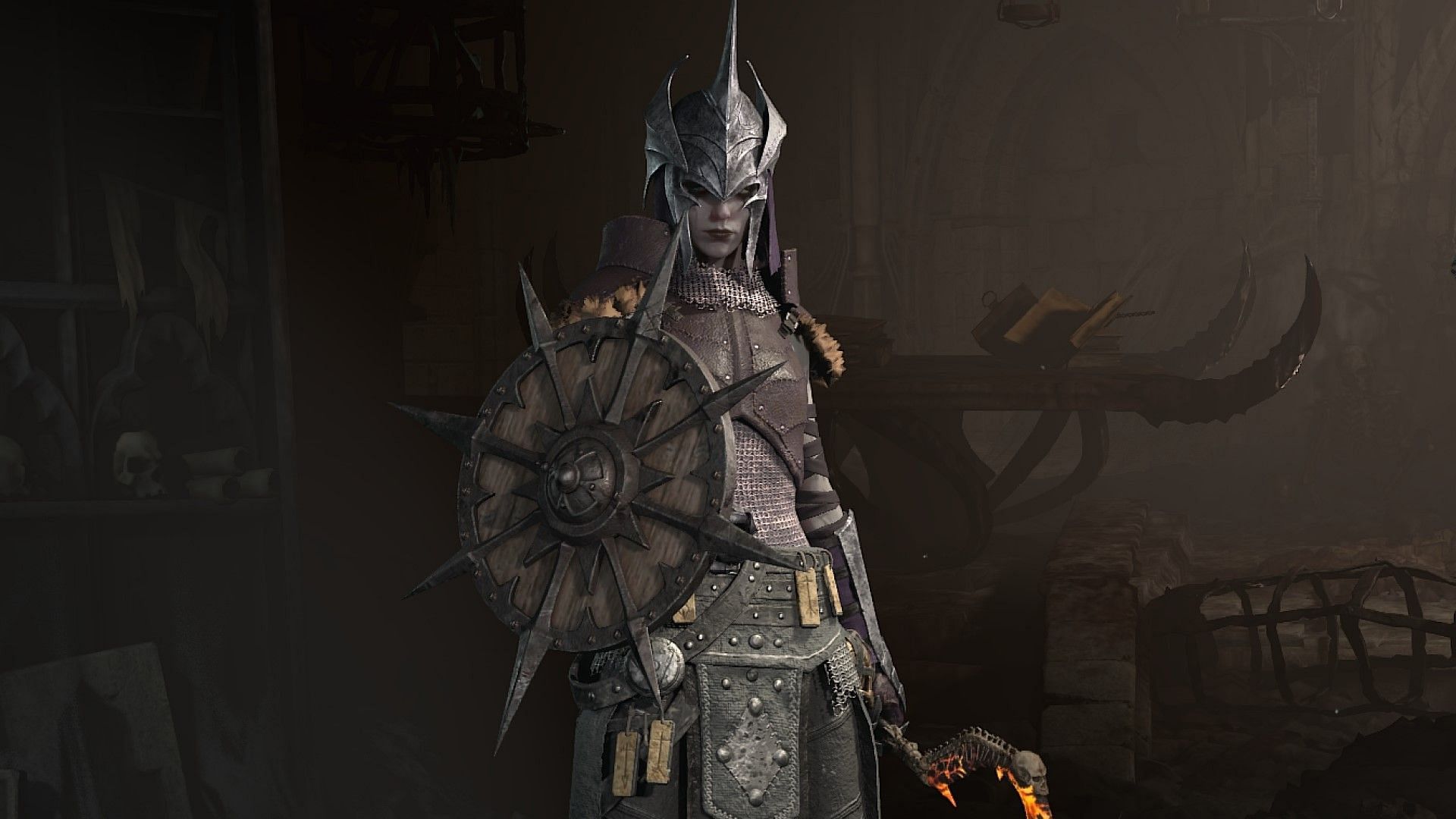 Diablo 4 Necromancer wielding a shield. 