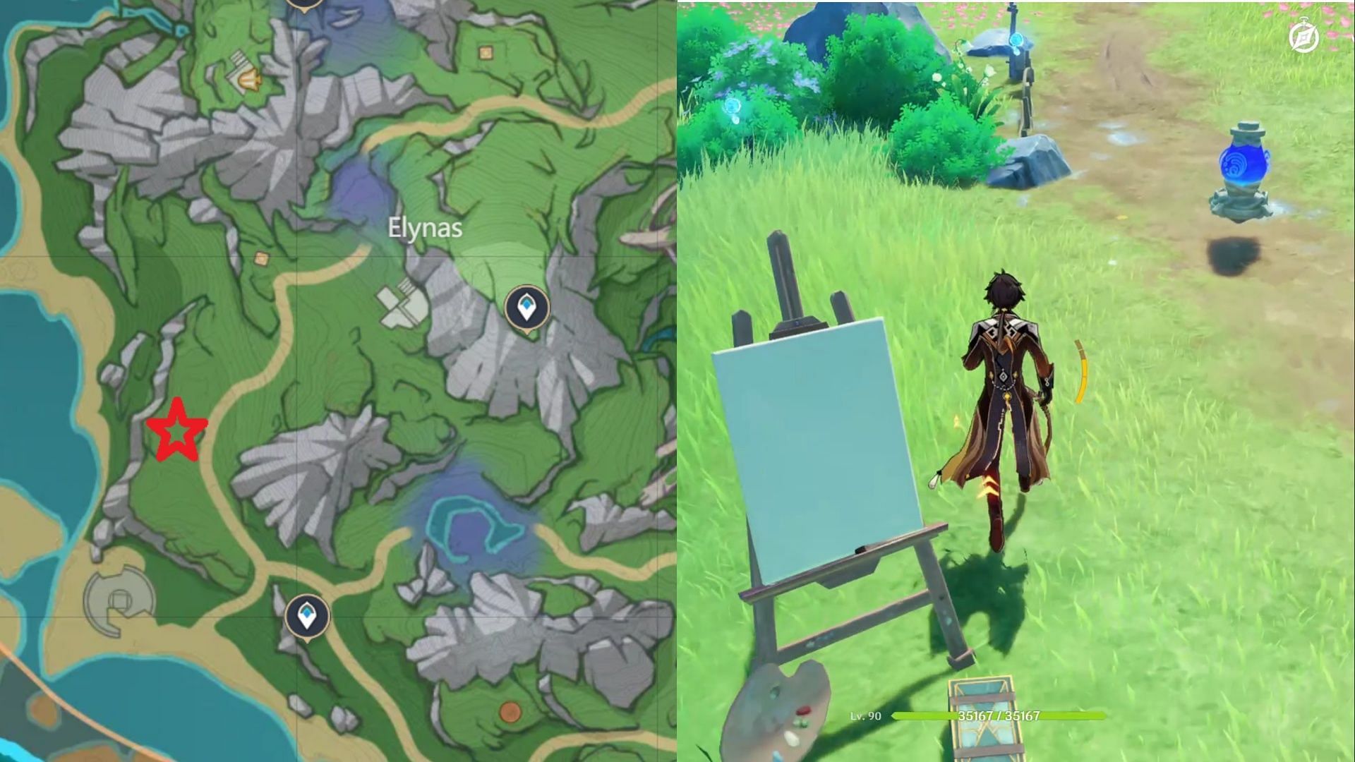 The first puzzle is located in the west of Elynas (Image via HoYoverse)