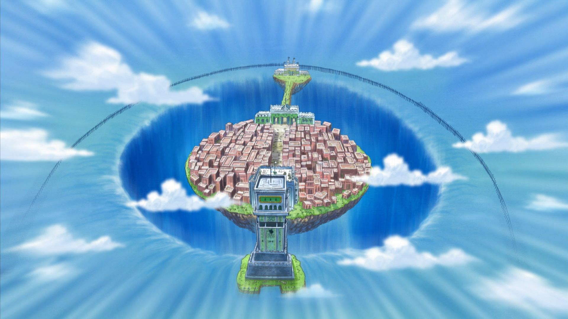 Enies Lobby as seen in the series&#039; anime (Image via Toei Animation)