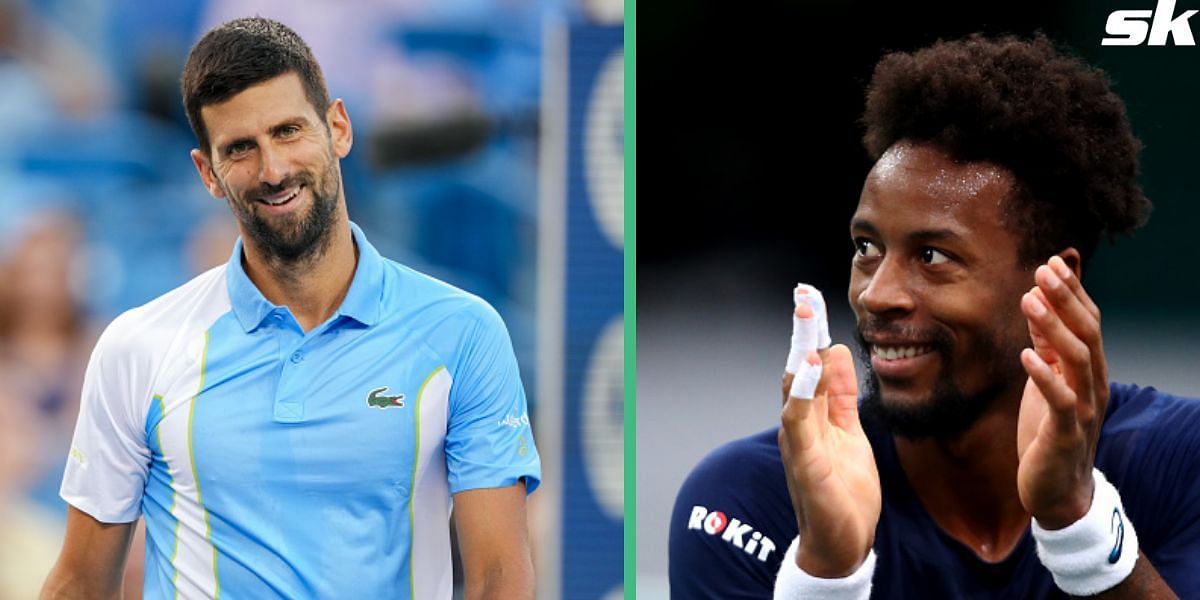 Novak Djokovic (L) and Gael Monfils (R)