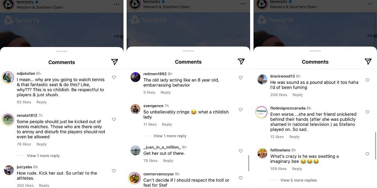 Screengrab of comments on Instagram