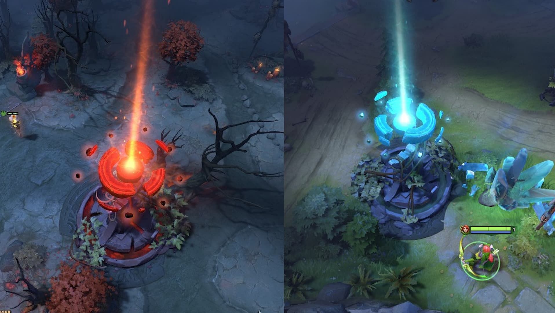 A pair of Outposts in Dota 2 has been moved to the triangle in patch 7.34 (Image via Valve)