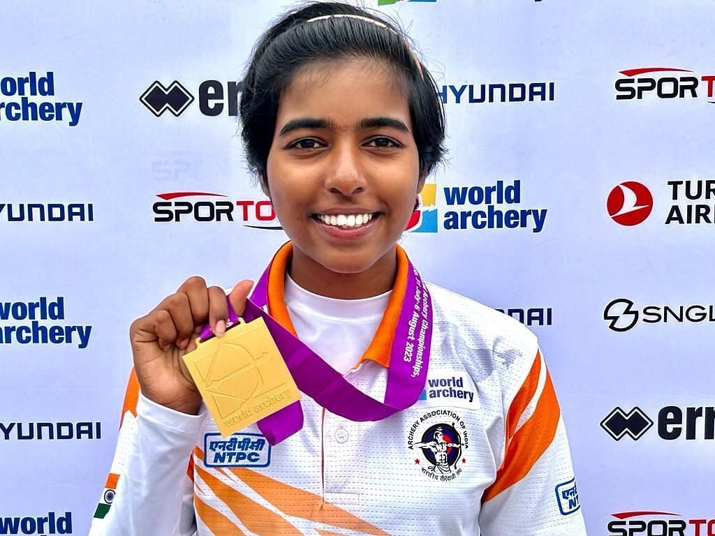 Aditi Gopichand Swami wins individual women&rsquo;s compound gold medal at the World Archery Championships in Berlin. Photo credit: AAI