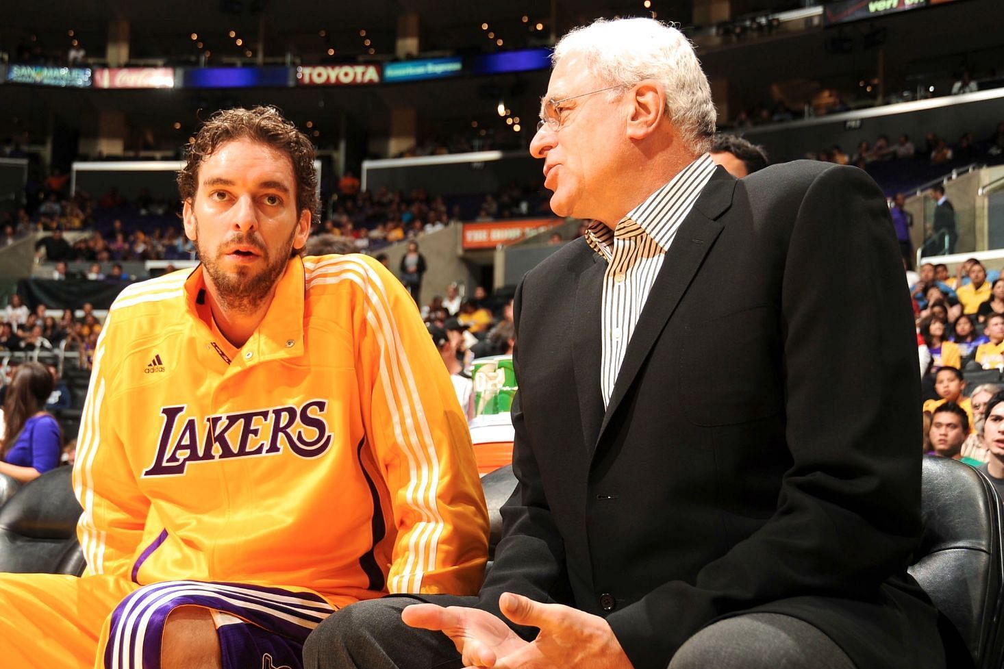 Pau Gasol and Phil Jackson with the LA Lakers