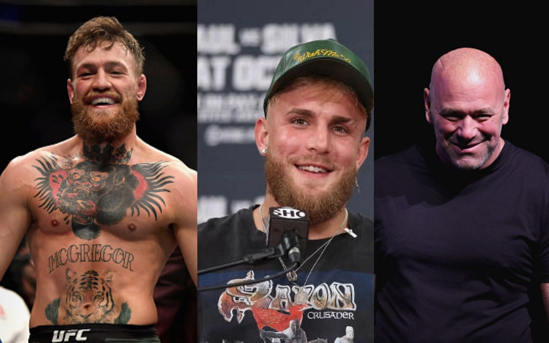 From left to right: Conor McGregor, Jake Paul, Dana White