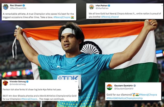 “Gold for our diamond” - Indian cricket fraternity hails Neeraj Chopra for winning gold at World Athletics Championships