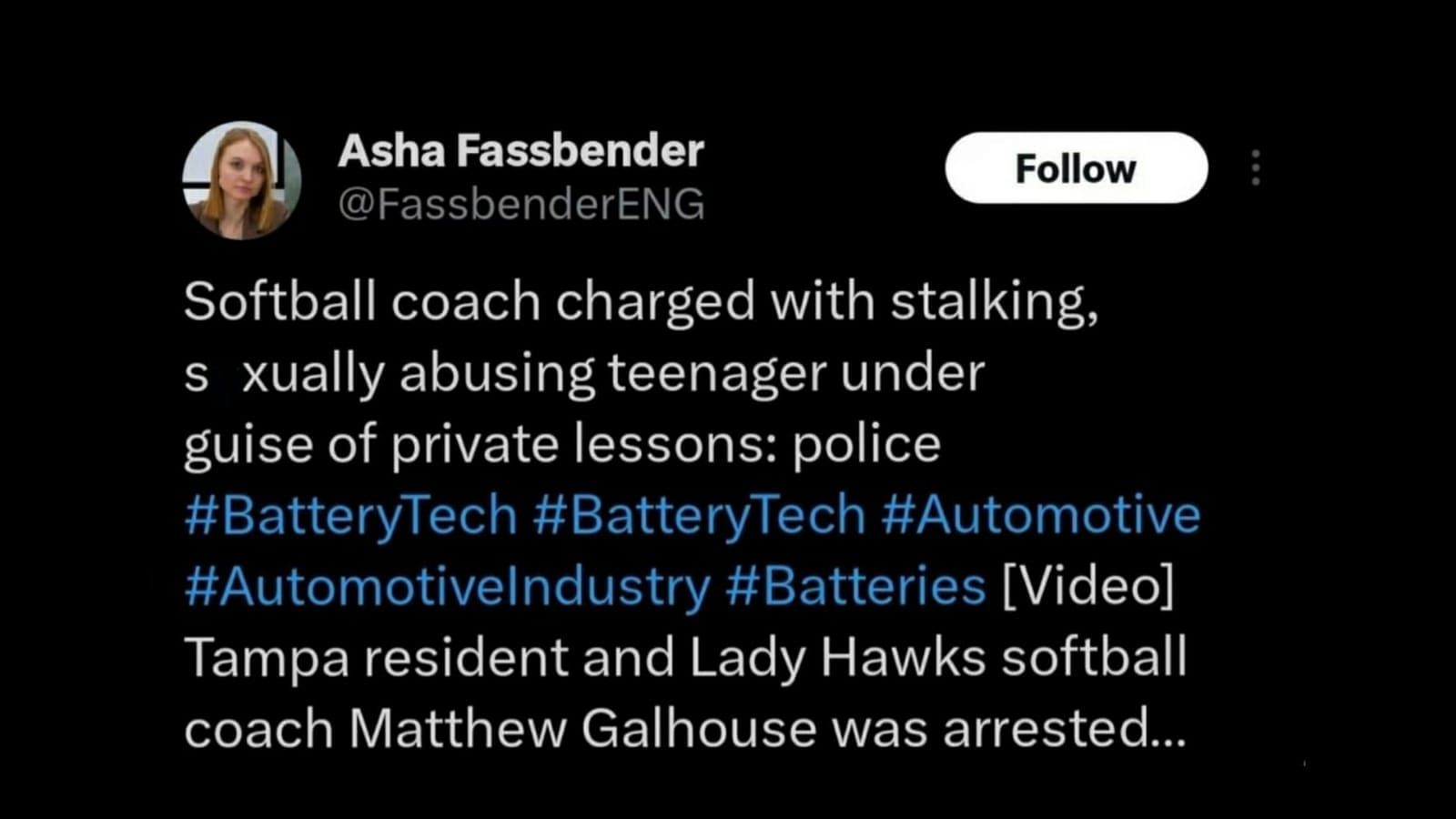 Galhouse allegedly sent illicit messages to the victim. (Image via Asha Fassbender/Twitter)