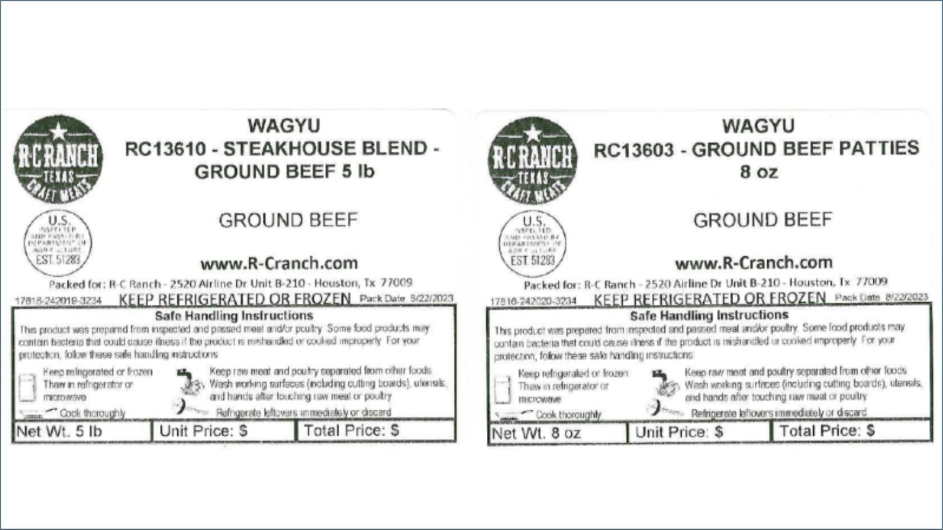 The recalled Dean &amp; Peeler Ground Beef products are feared to be affected by E. coli contamination (Image via FSIS)