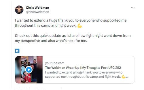 Chris Weidman's tweet thanking his team