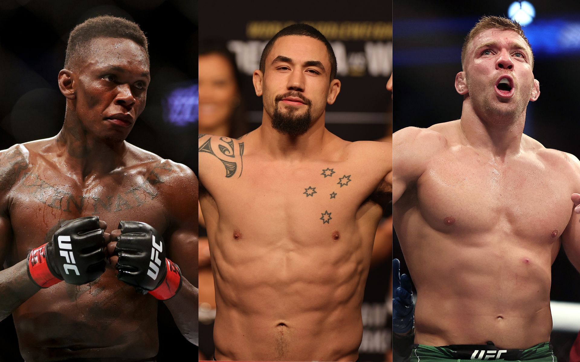 Israel Adesanya (left), Robert Whittaker (center), and Dricus du Plessis (right) (Image credits Getty Images)