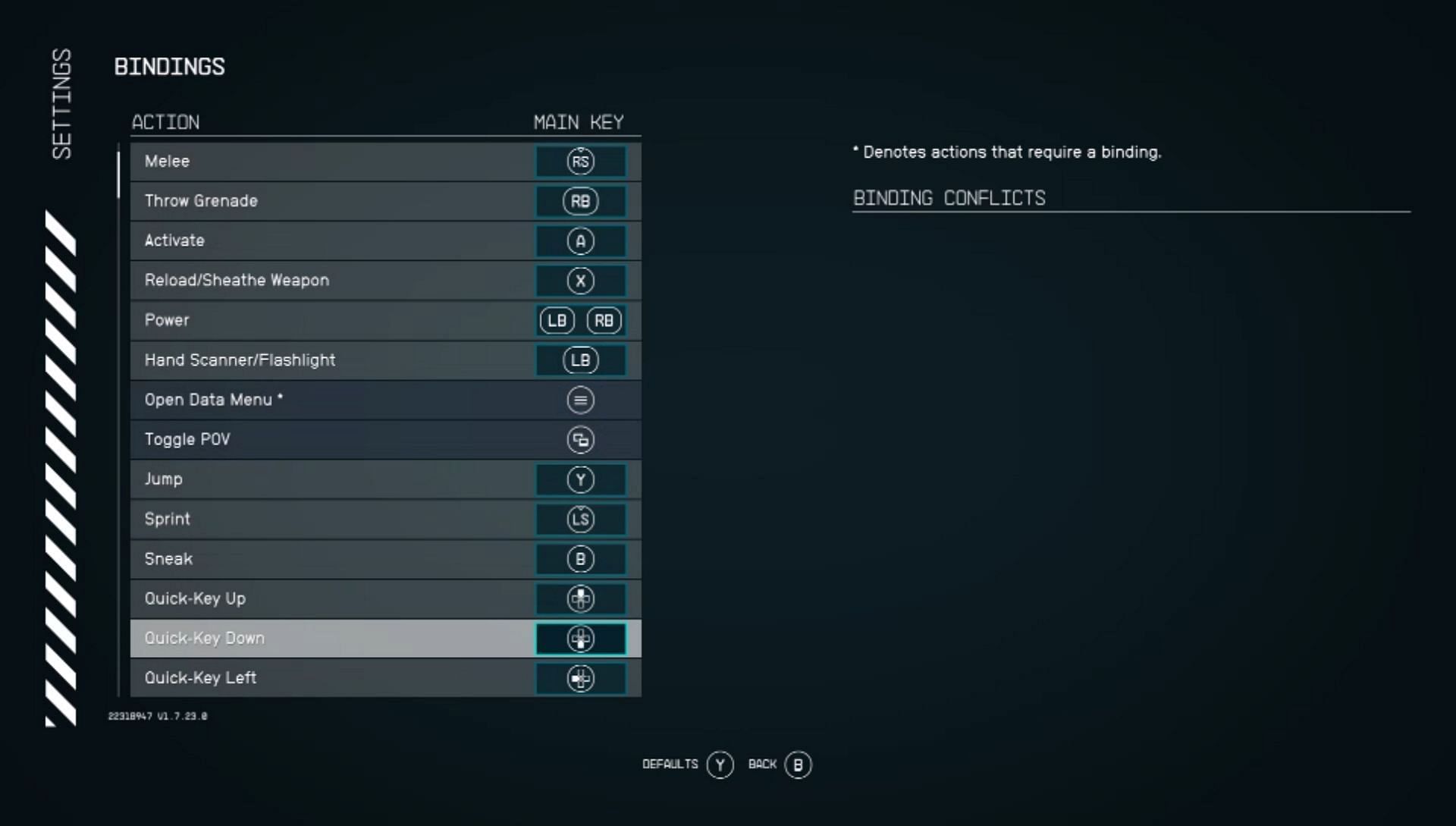 Starfield controller settings (Image via Bethesda)