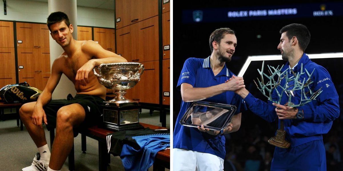 Novak Djokovic (L), pictured with Daniil Medvedev (R)