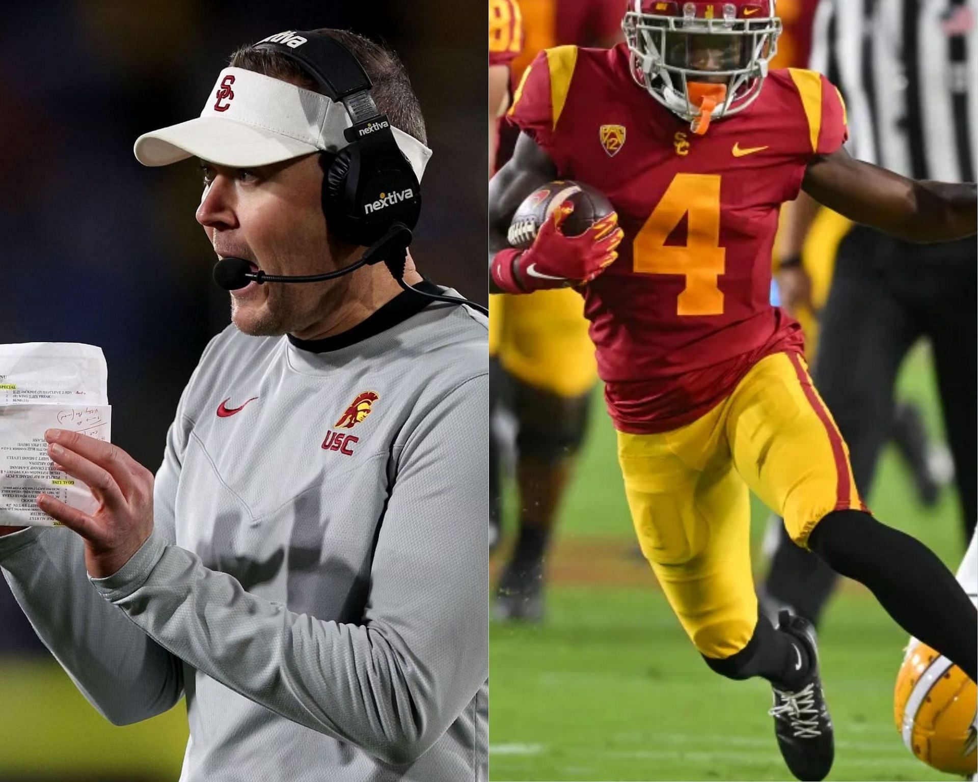 USC coach Lincoln Riley and wide receiver Mario Williams