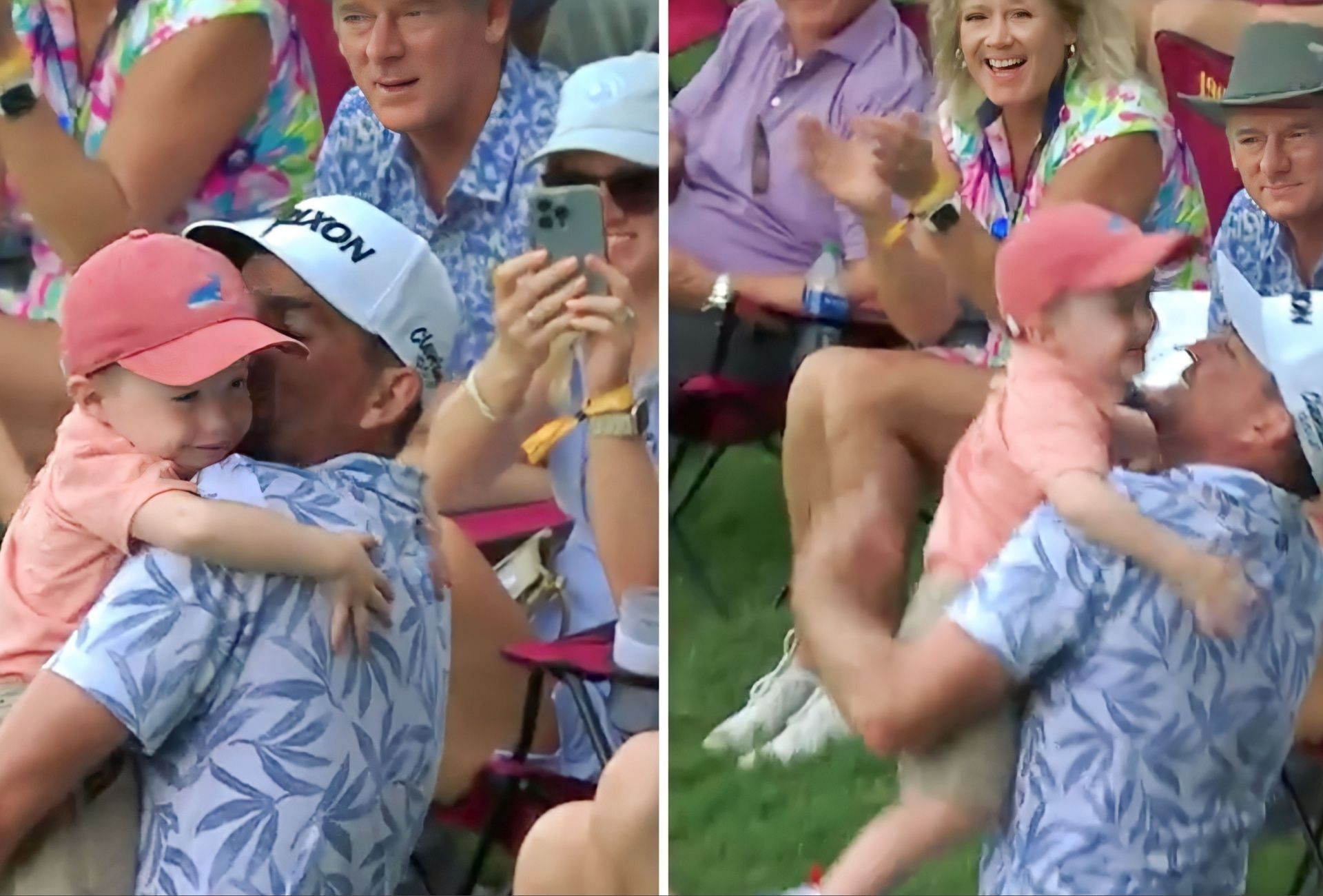 Keegan Bradley hugs his son at the Tour Championship (via Twitter/@PGA Tour)