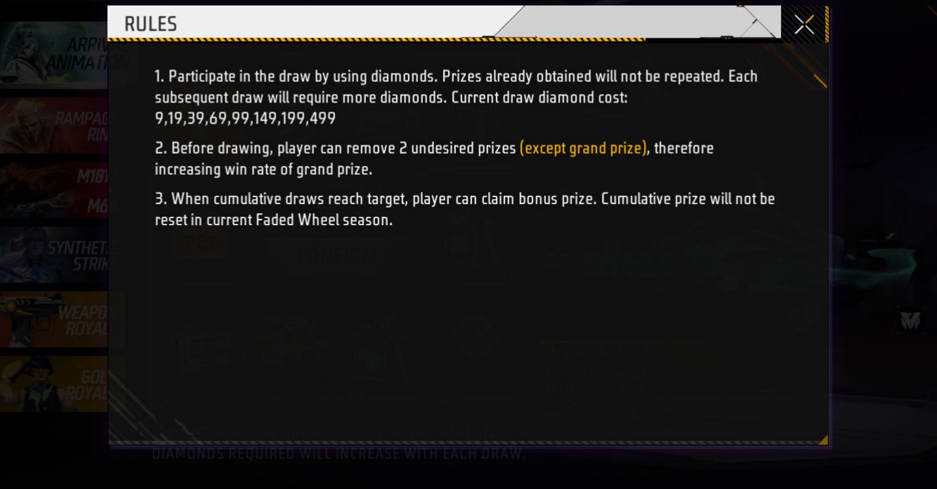 These are the rules of the Faded Wheel (Image via Garena)