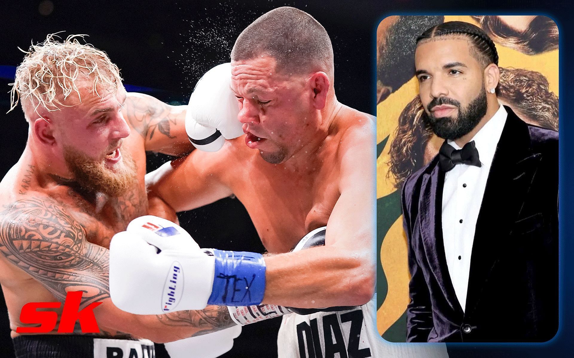 Nate Diaz vs. Jake Paul (Left), Drake (Right) [Image courtesy: Getty, @champagnepapi on Instagram]