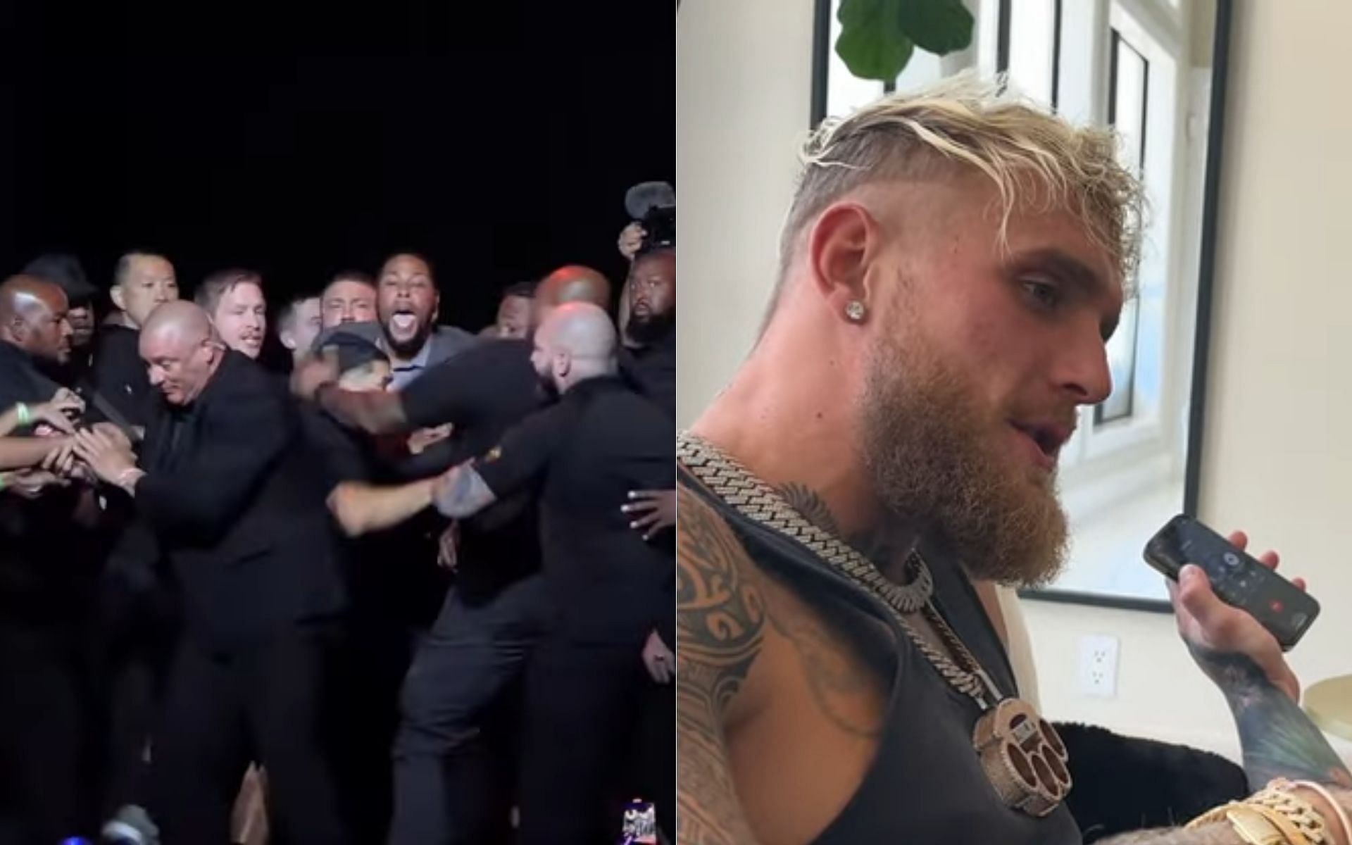 Jake Paul-Nate Diaz brawl (left) and Jake Paul (right) [Image credits: @JakePaul on YouTube] 