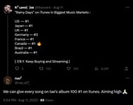 Fans express their pride as V's Rainy Days tops US iTunes chart (Image via Twitter/naz_ot7_)