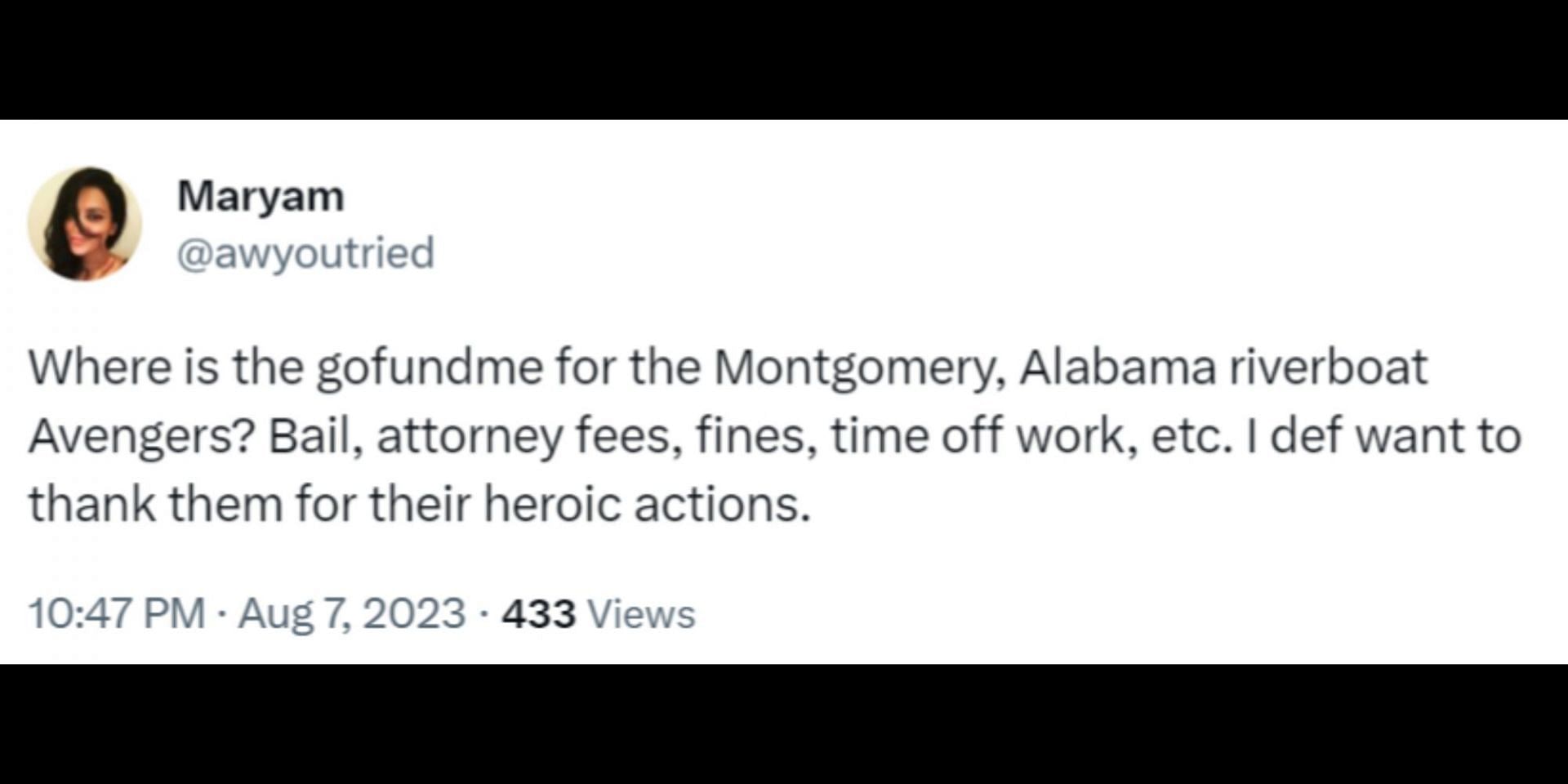Many people wanted to help the Black men who helped the dockworker at the Montgomery Riverfront brawl. (Image via Twitter/@awyoutried)