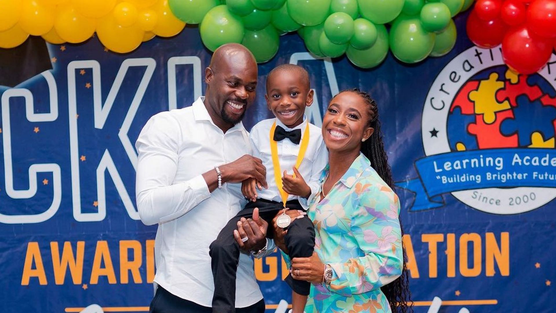 Shelly-Ann Fraser-Pryce with her son and husband (Image via Instagram)