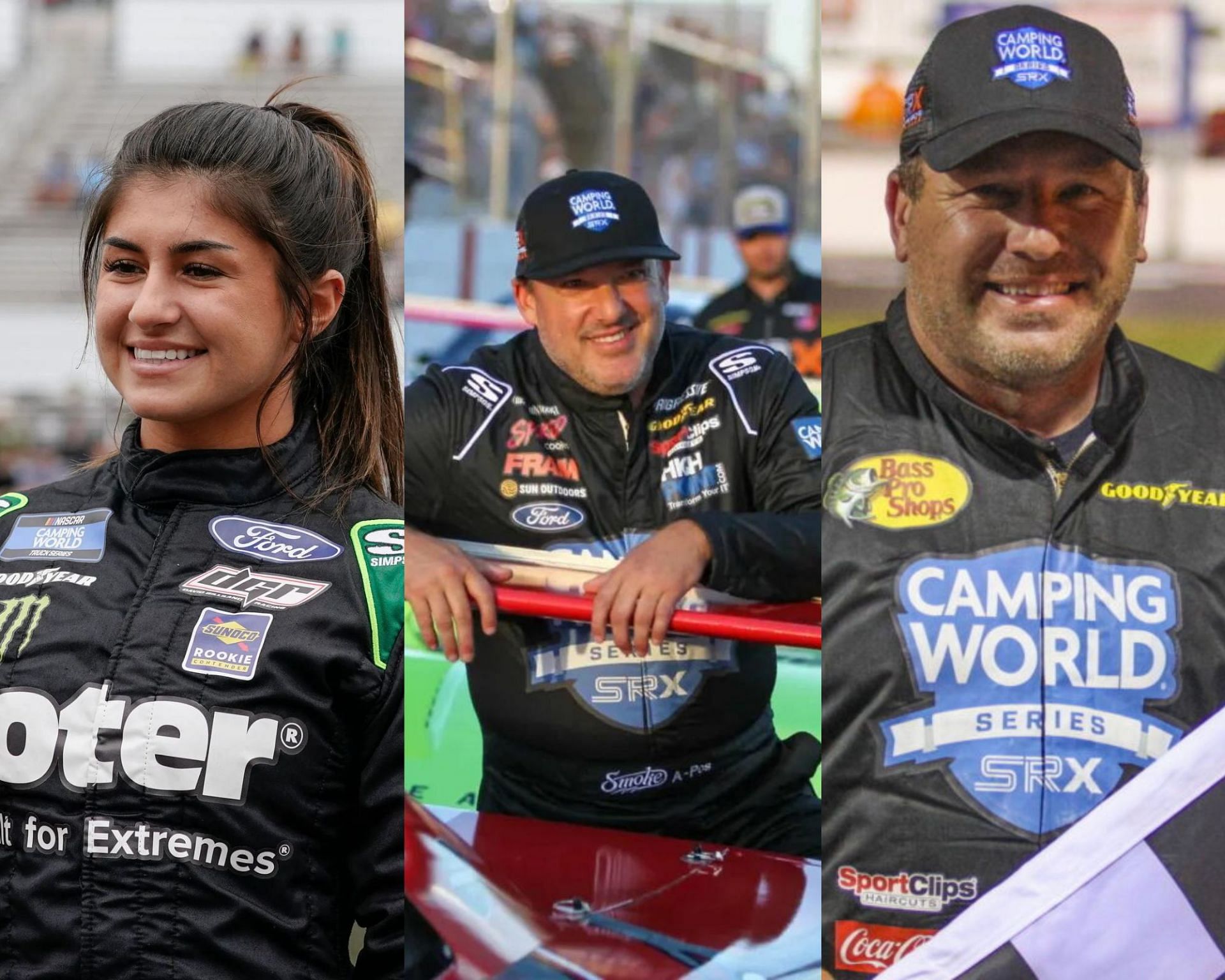 (L-R) NASCAR Camping World SRX Series drivers Hailie Deegan, Tony Stewart and Ryan Newman. 