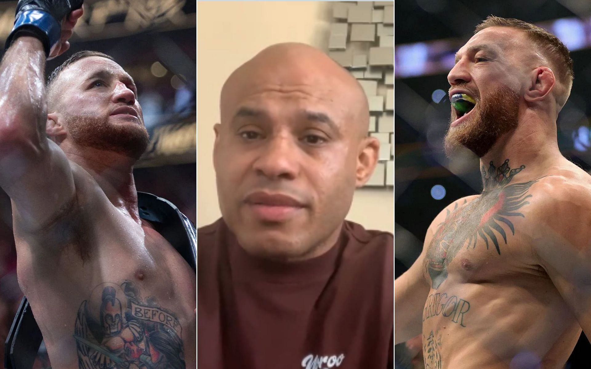 Justin Gaethje [Left], Ali Abdelaziz [Middle], and Conor McGregor [Right] [Photo credit: @aaronbronsteter - Twitter] 