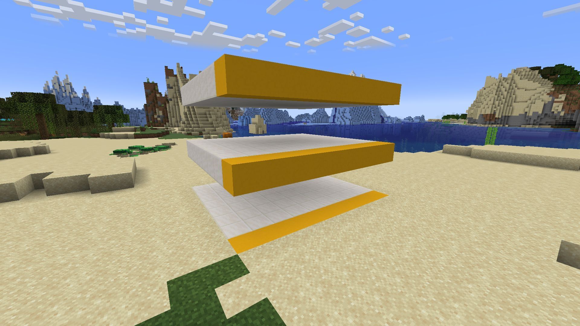 The extended filled platforms that were originally rings around the witch hut (Image via Mojang)