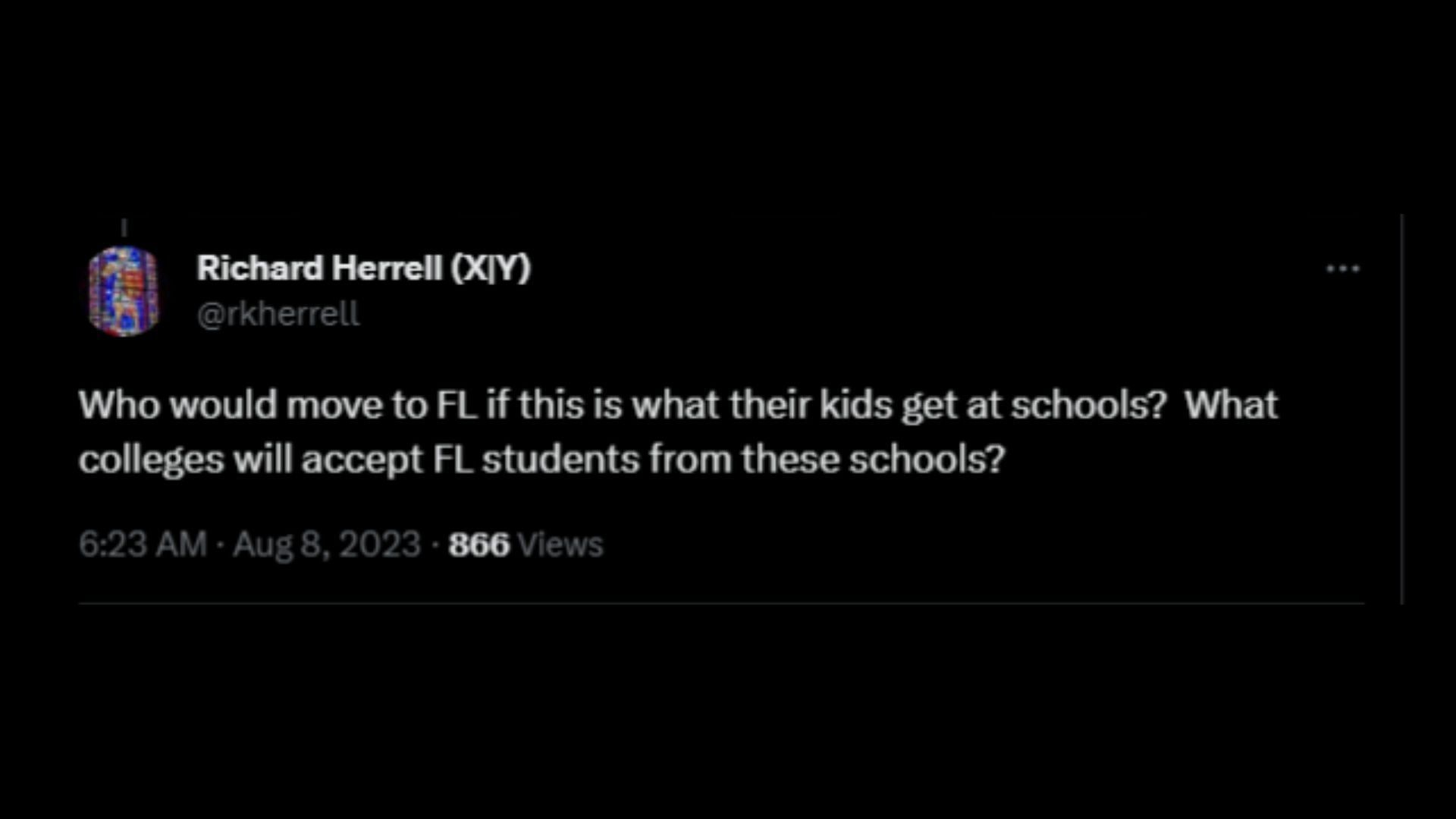 Screenshot of a Twitter user remarking on Ron DeSantis&#039; rule affecting the English school curriculum in Florida. (Photo via @JeffreyASachs/Twitter)