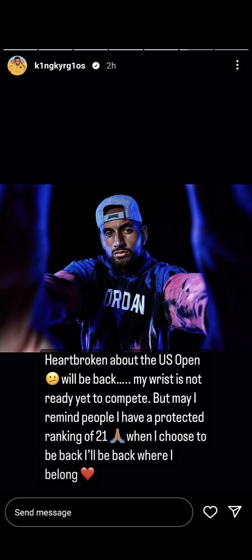 Nick Kyrgios' Instagram story