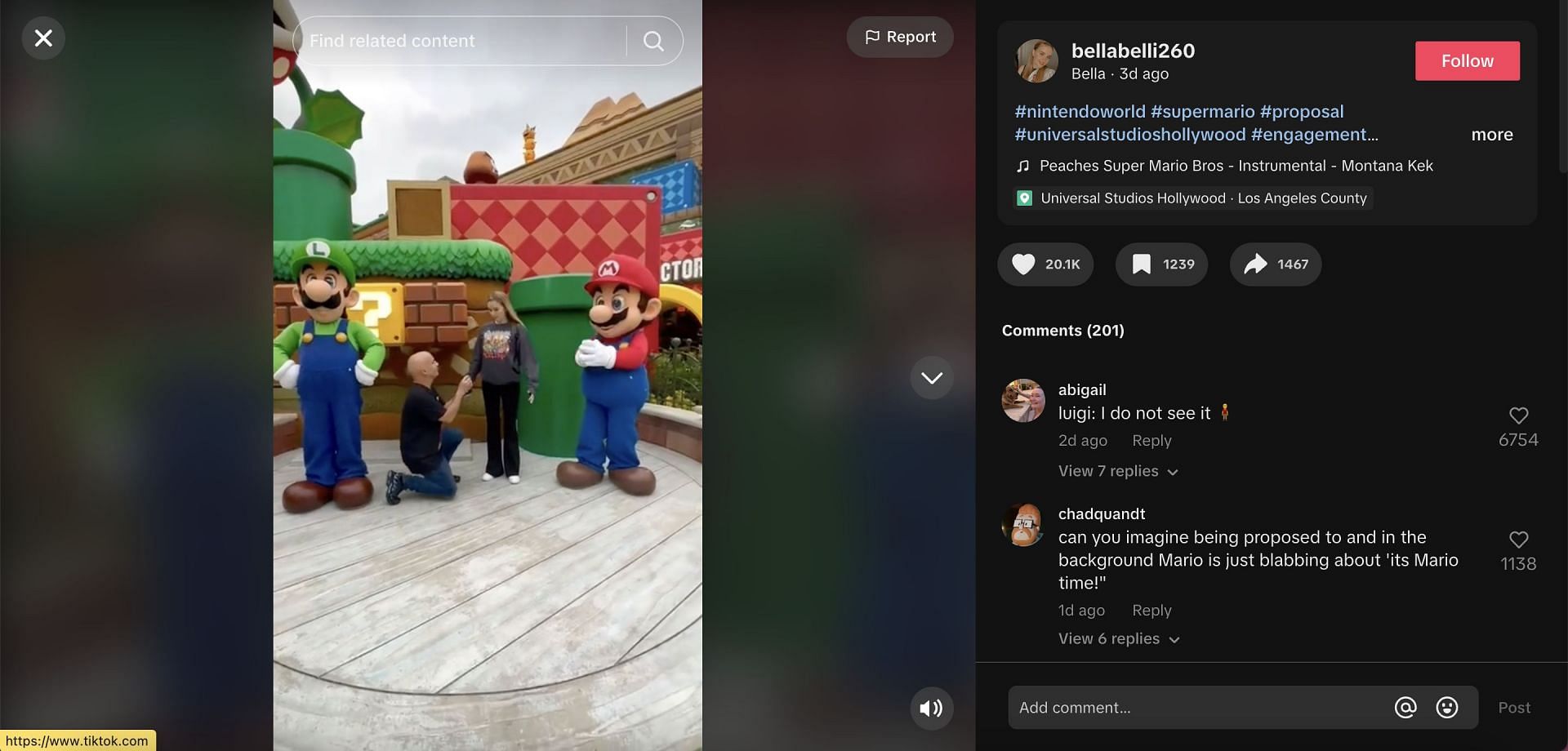 Social media users share hilarious reactions as video of Luigi giving blank expressions to a couple&#039;s proposal goes viral. (Image via Twitter)