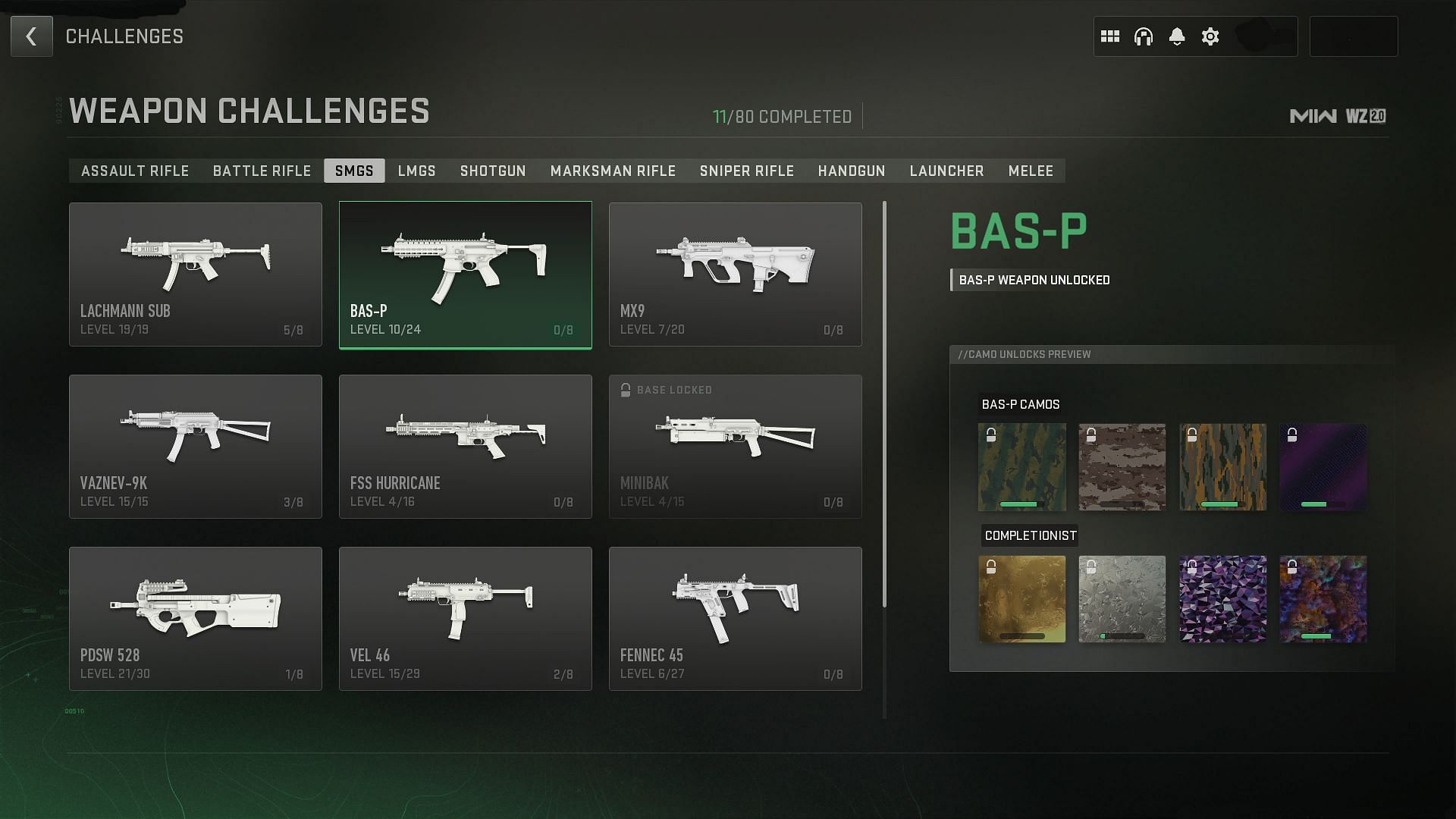 Weapon challenge section for BAS-P (Image via Activision)