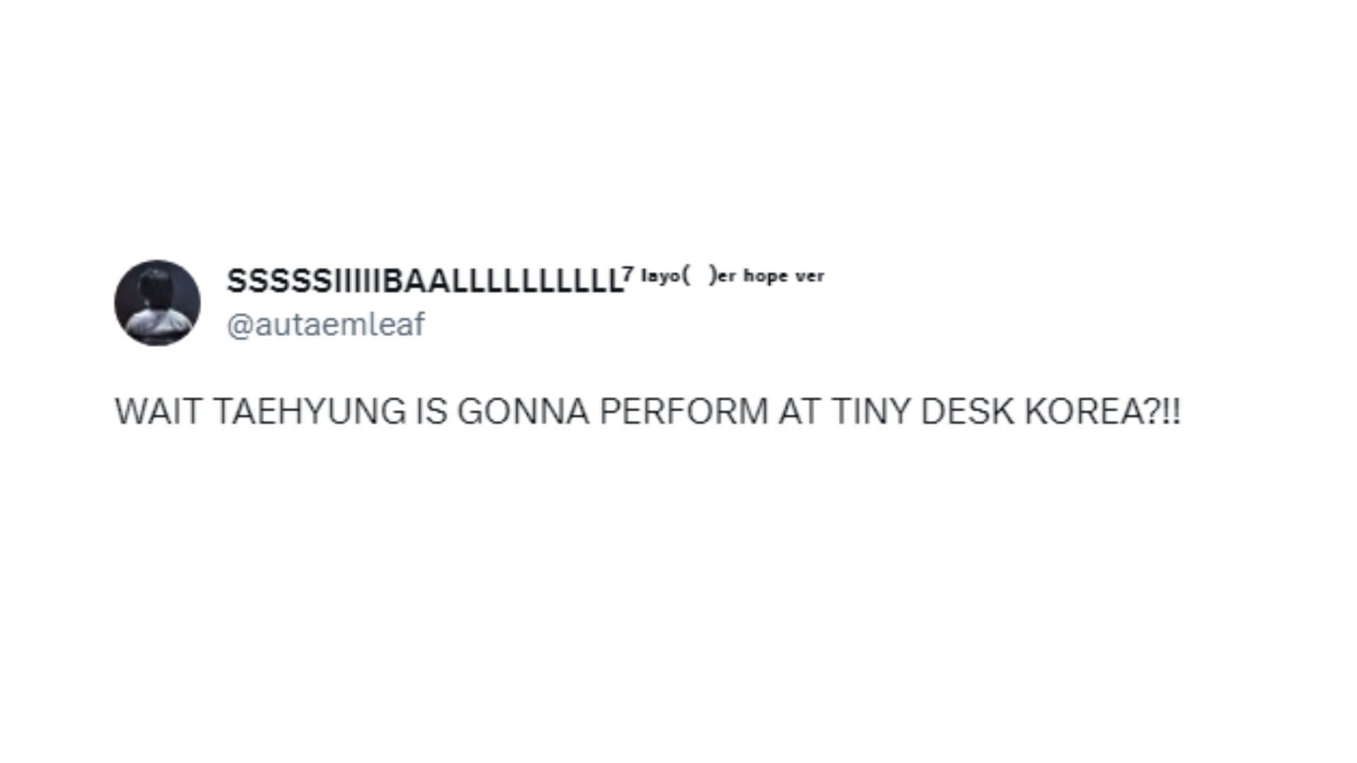 Taehyung might be the first guest to perform on Tiny Desk Korea (Image via X/@autaemleaf)