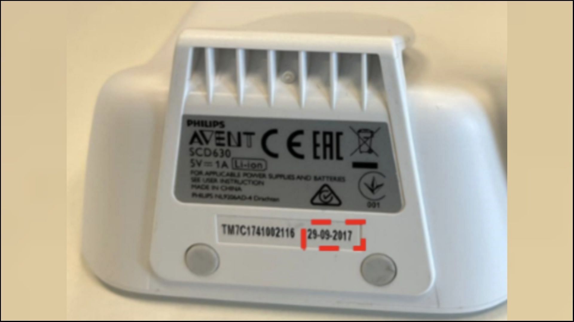 The model numbers and other details can be found on a sticker at the bottom of the recalled devices (Image via CPSC)