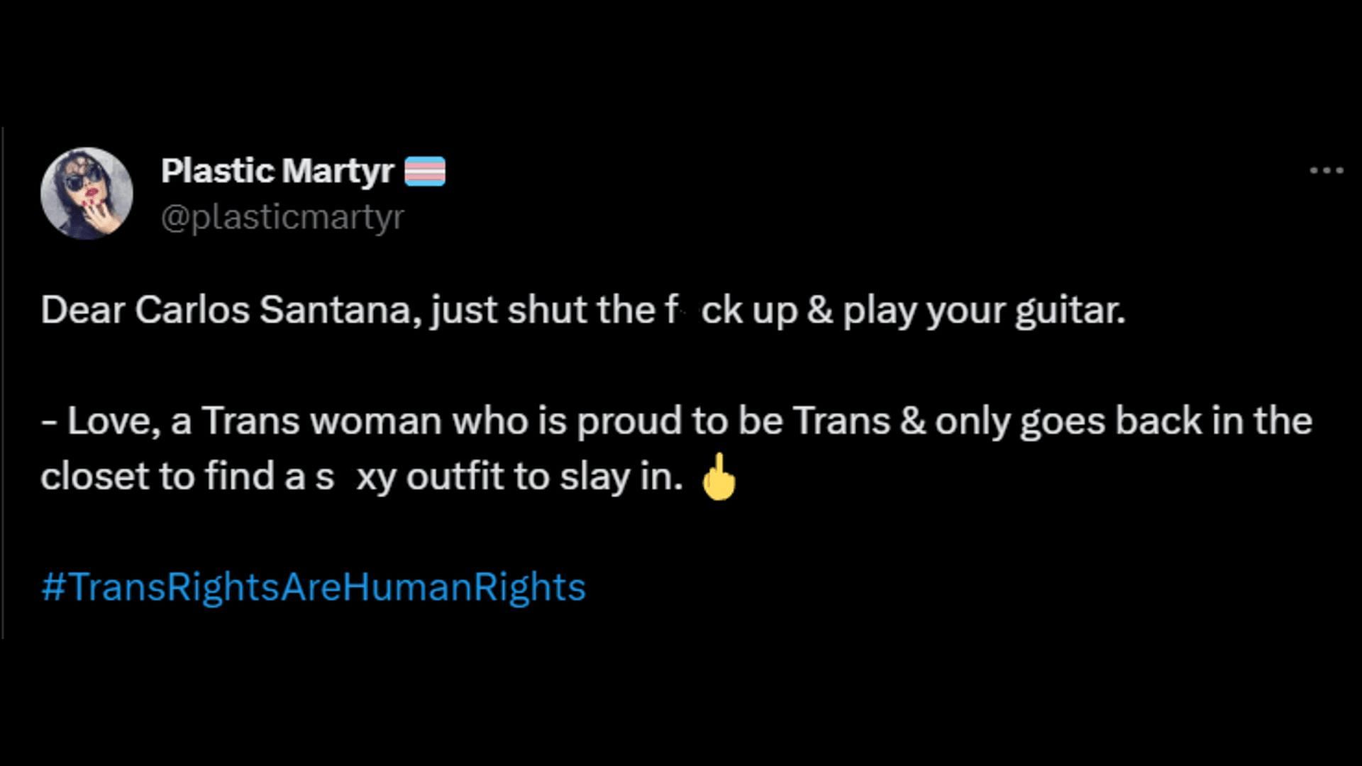 A trans woman calls out Carlos. (Image via X/Plastic Martyr)