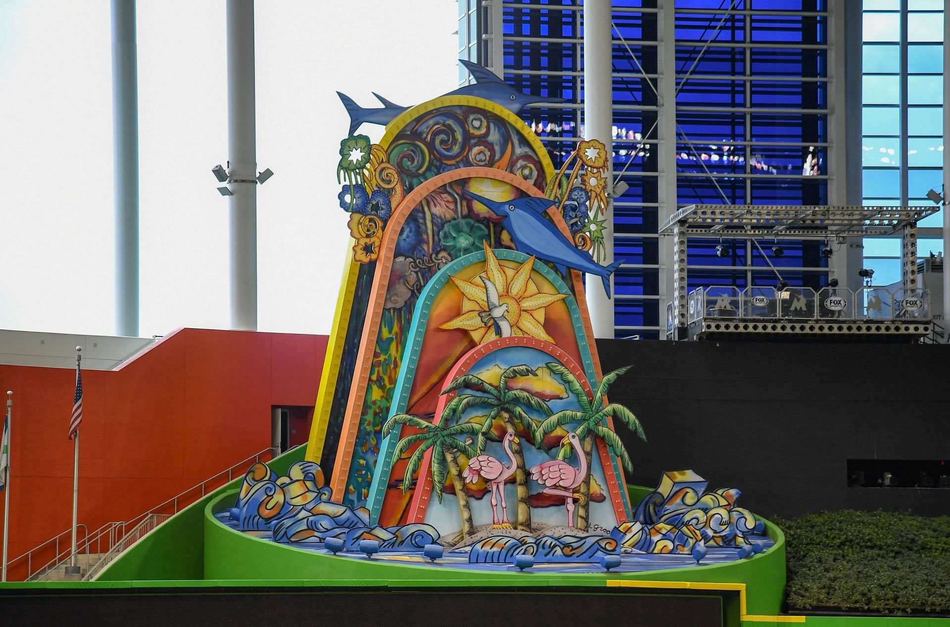 A detailed view of the Marlins home run sculpture in centerfield before Opening Day between the Miami Marlins and the Chicago Cubs at Marlins Park on March 29, 2018 in Miami, Florida. (Photo by Mark Brown/Getty Images)