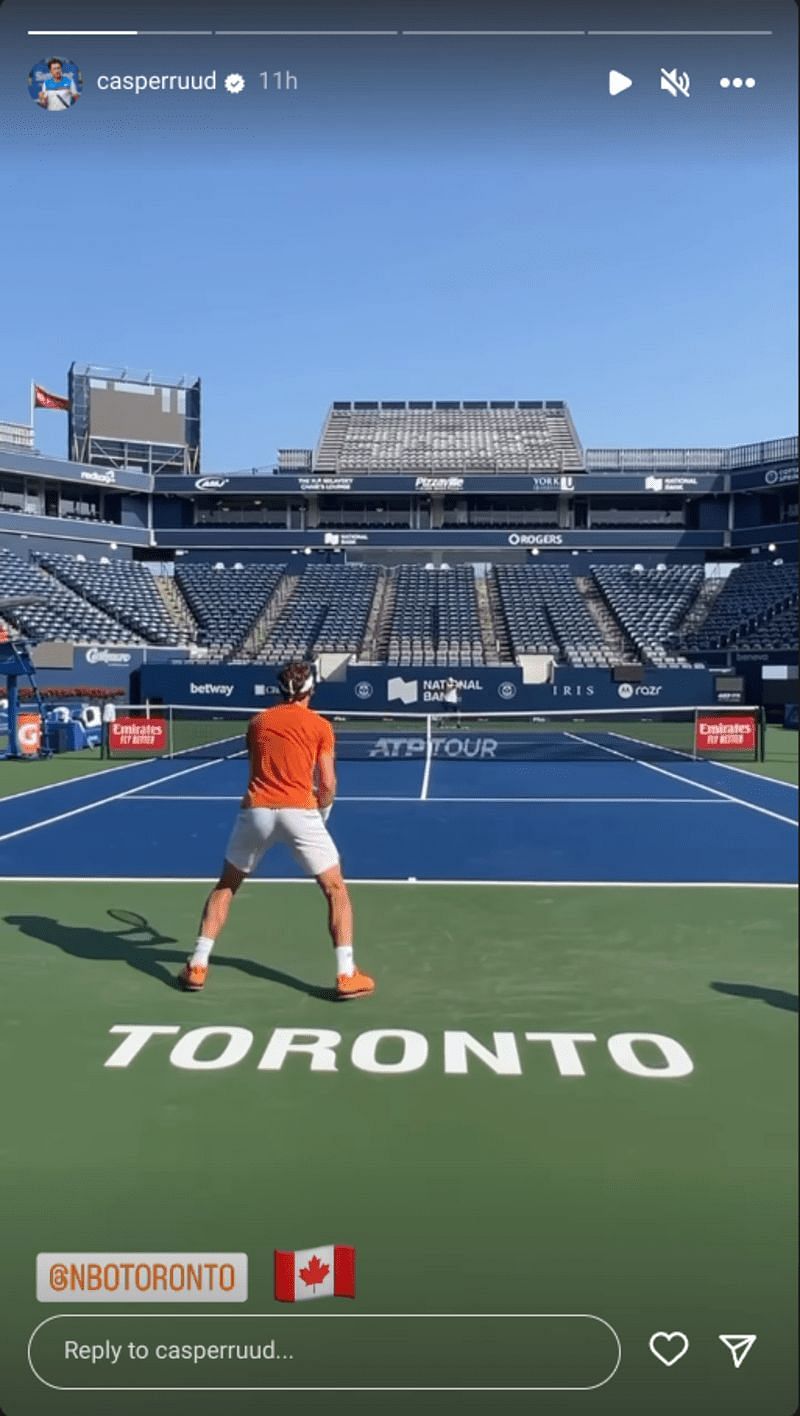 Ruud practicing at the Sobeys Stadium ahead of the Canadian Open
