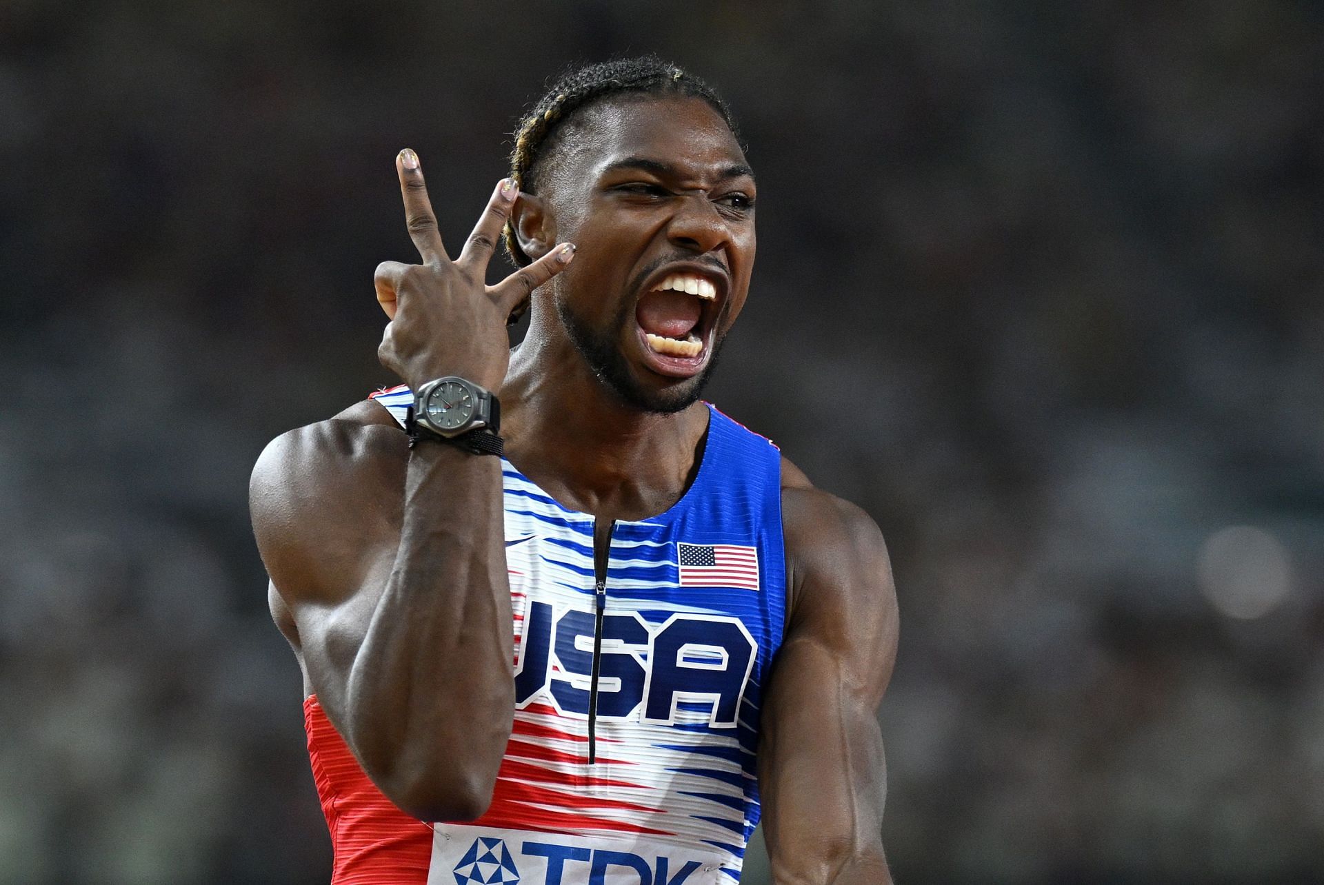 Noah Lyles at the 2023 World Athletics Championships in Budapest