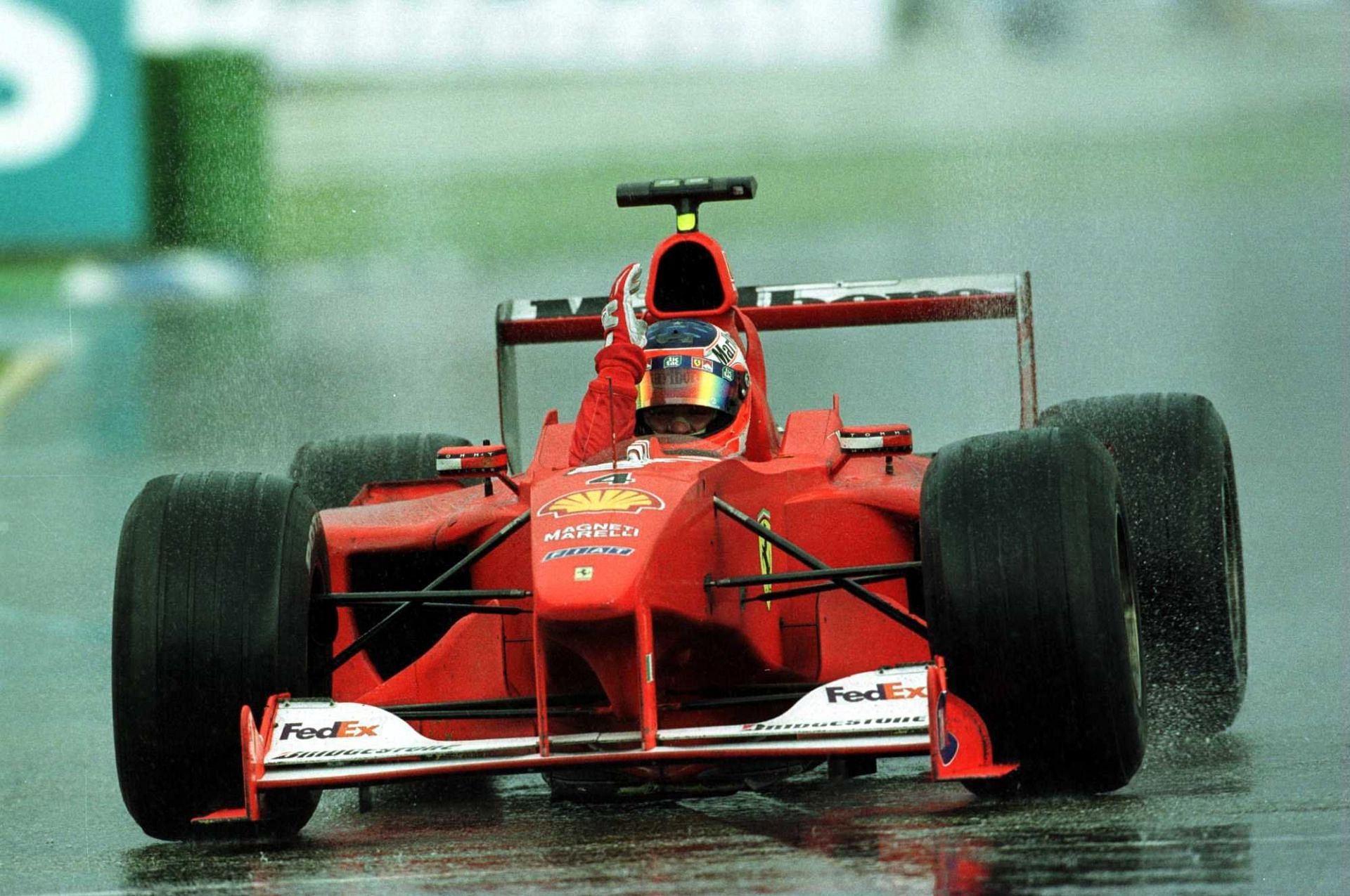 Rubens Barrichello celebrates his German GP win in 2000 (Mark Thompson/ALLSPORT)