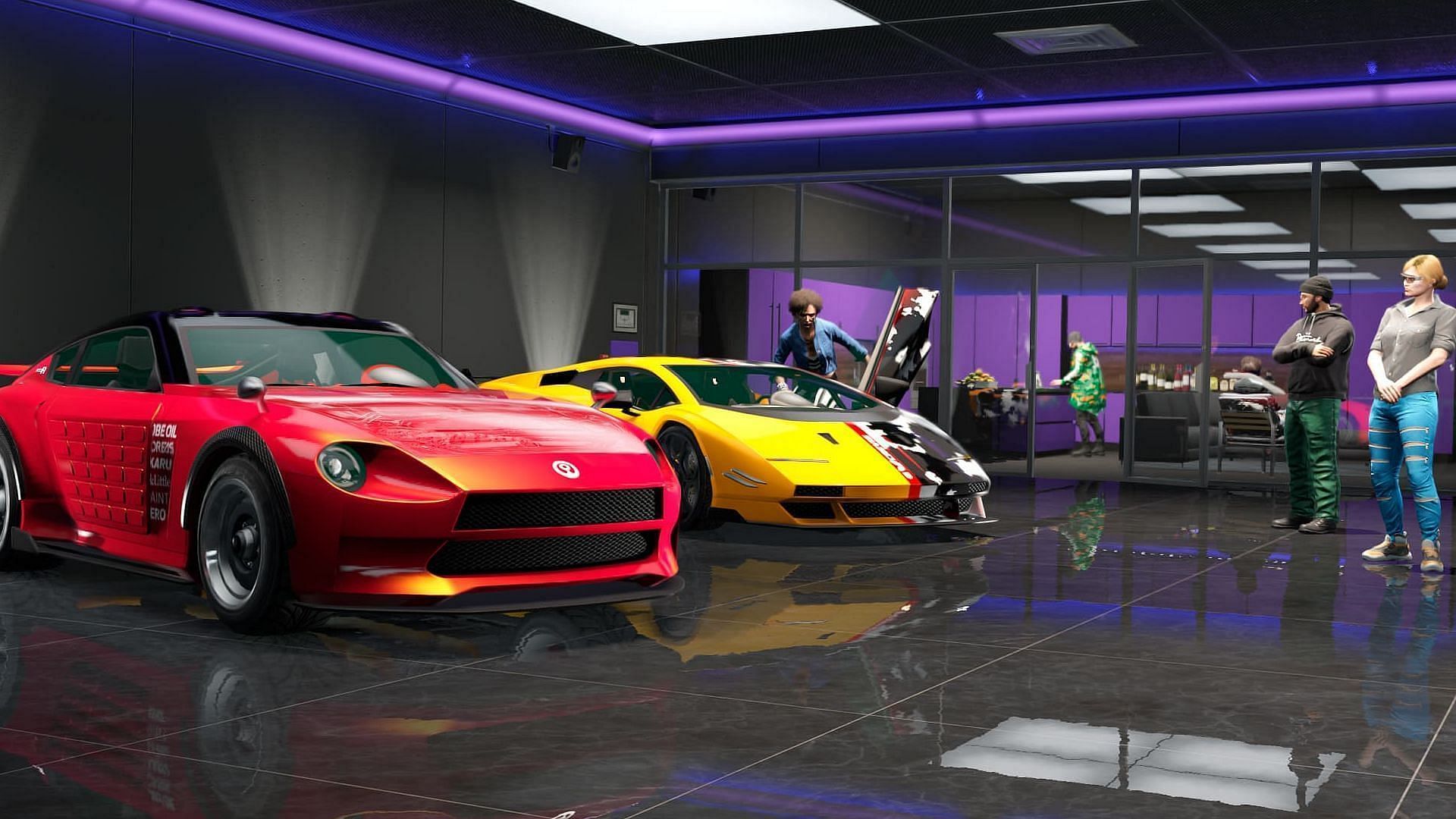 An example of a player showing off their rides to their friends (Image via Rockstar Games)