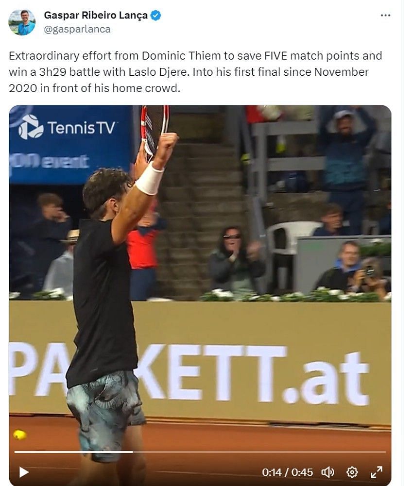 Dominic Thiem reached his 29th ATP final