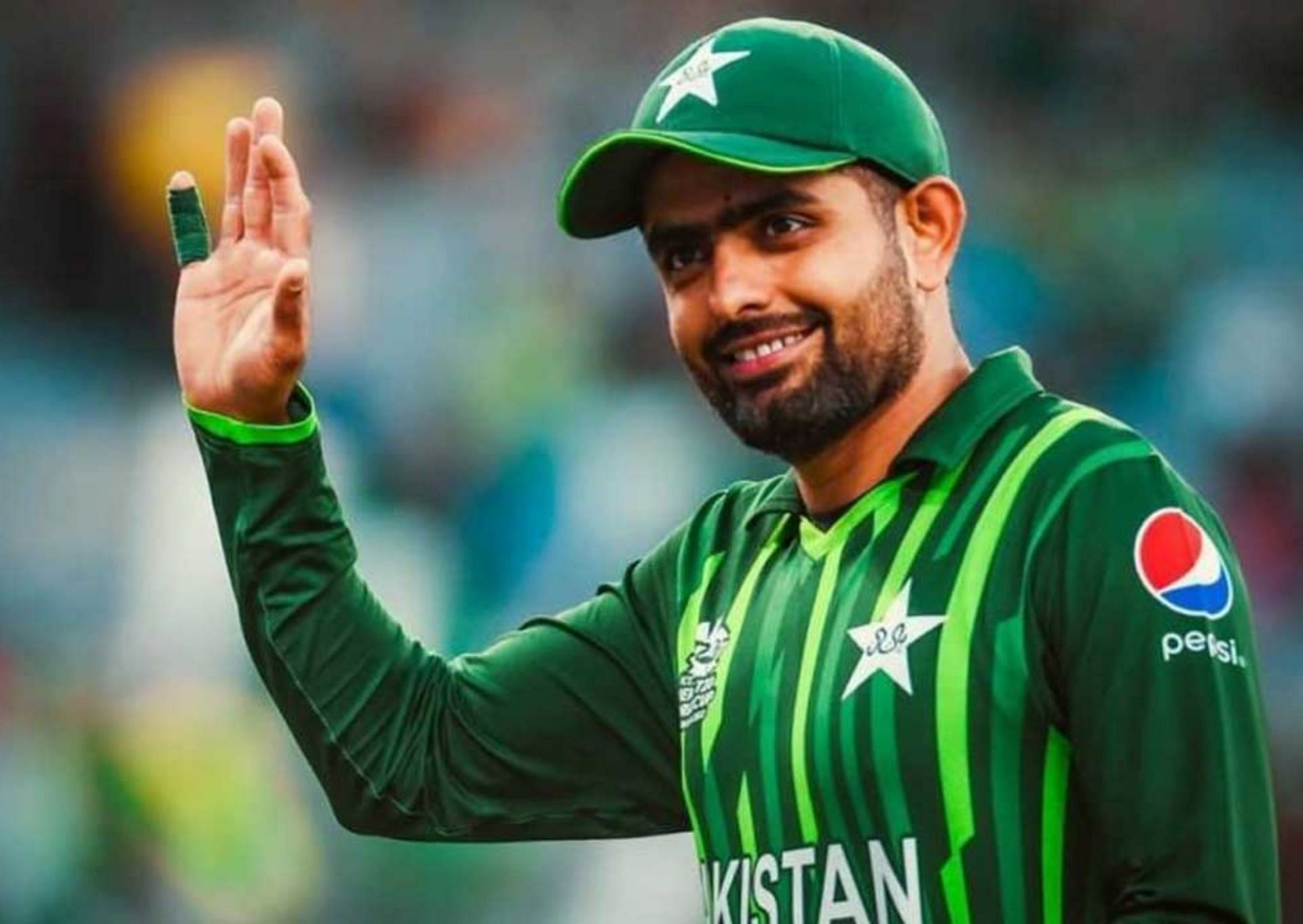 Babar Azam acknowledging his fans during a Pakistan match. 