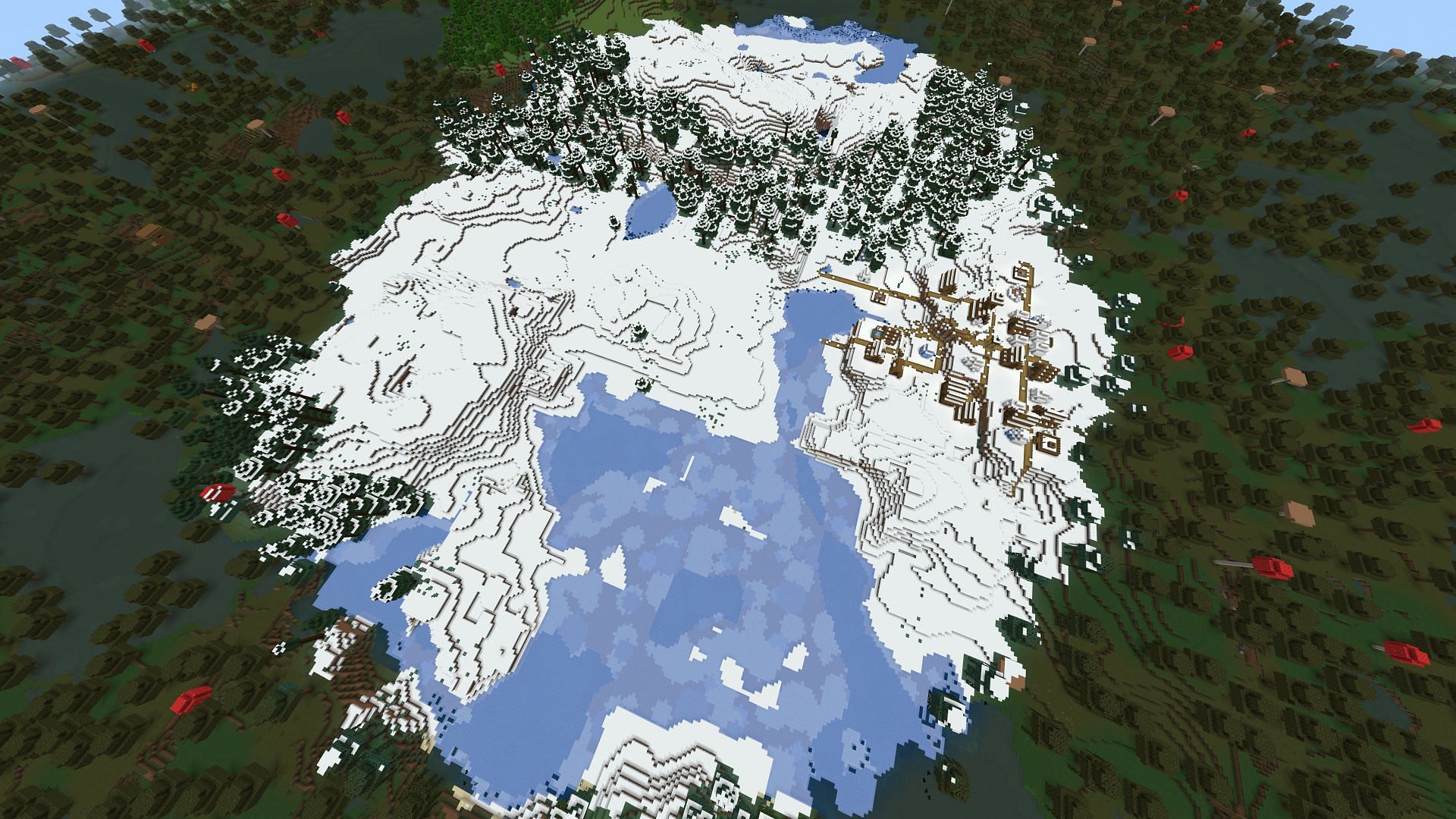 It&#039;s quite rare for seeds to generate warm and cold biomes so closely together (Image via Mojang)