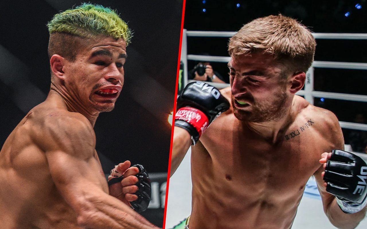 ONE champions Fabricio Andrade (L) and Jonathan Haggerty (R) battle for the vacant ONE bantamweight kickboxing world title. -- Photo by ONE Championship