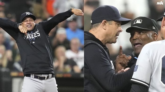 WATCH: Aaron Boone gets aggressive after a call by the umpire