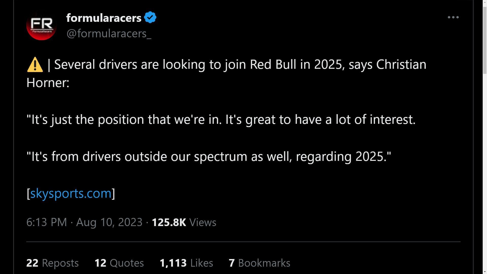 Tweet about Christian Horner hinting other drivers on his team&#039;s radar (Image via Sportskeeda)